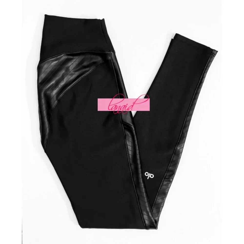 Alo Airlift Winter Warm High-Waist Supermoto Leggings Black Edgy Hi-Rise Leather